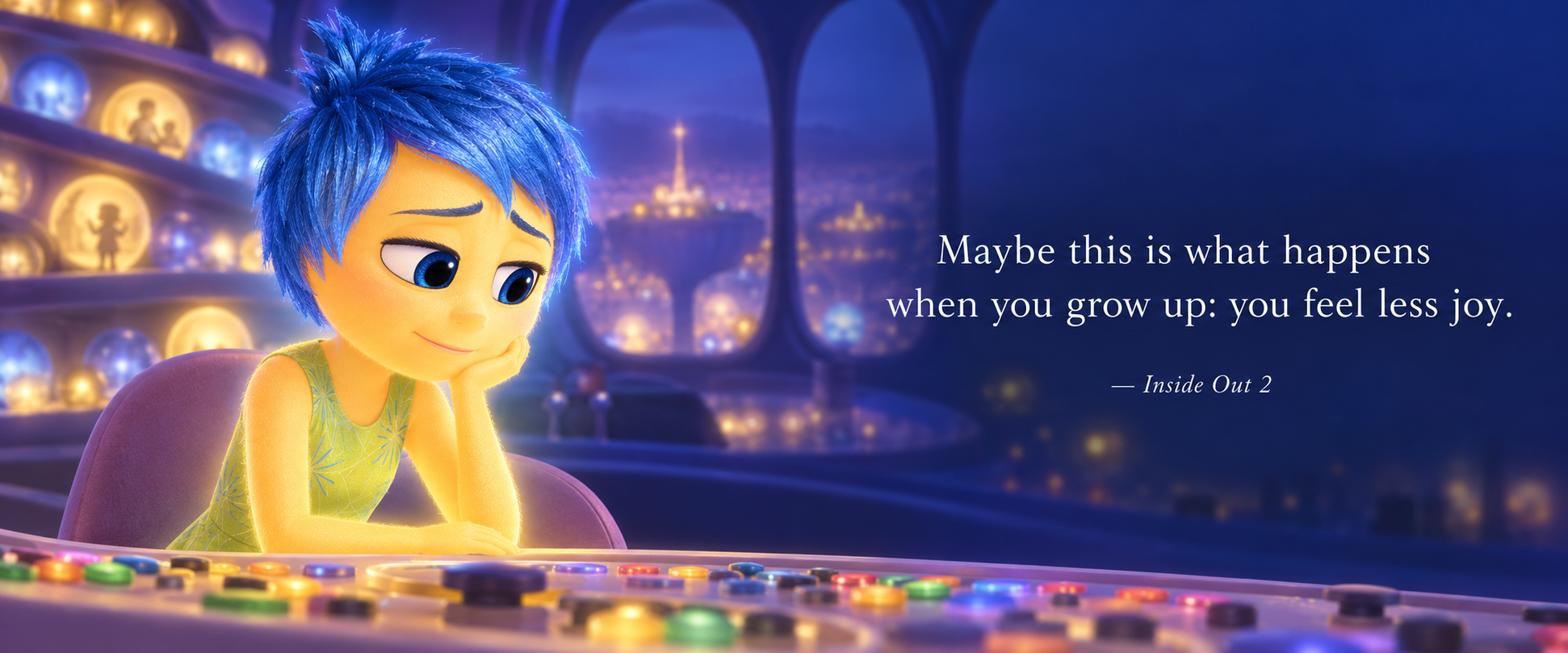 Joy from Inside Out 2 reflecting on growing up